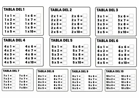 Tablas de multiplicar para completar resolver rellenar