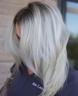 Icy blonde balayage with a deep, ashy shadow root- love the 