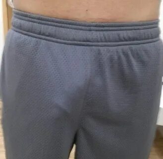 Gear Bulges: Freeballing in Black Mesh Shorts