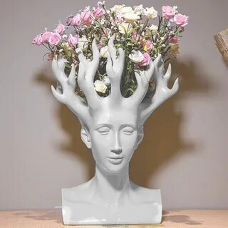 Nordic Creative Resin Human Head Flower Vase Home Decor Orna