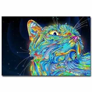 Psychedelic Trippy Cat Abstract Art Poster 32x24