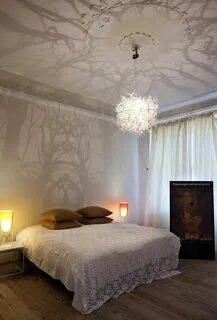 Intricate Chandelier Casts Mysterious Forest Scene on Walls 