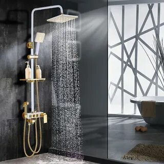 Набор для душа черный золотой с полкой faucet set shower set