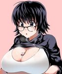 Xbooru - 1boy 1girl :o bar censor between breasts big breast