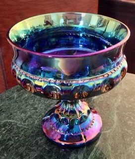 Vintage Indiana blue purple iridescent carnival glass Kings 