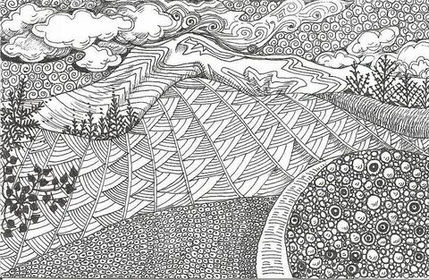 Mt Hood Skyline 'Zentangle Landscapes in 2019 Doodle picture