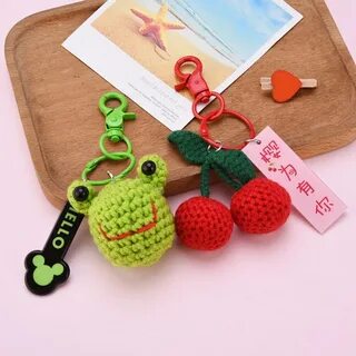 Korean Style Knitted Cherry frog Keychains Pendant Keyring F