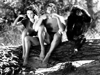 Maureen O'Sullivan, Johnny Weissmuller, and Cheetah in Tarzan the Ape ...