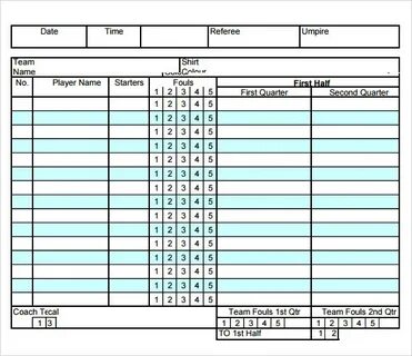 Basketball Score Sheet 2022