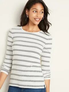Slim-Fit Striped Rib-Knit Tee for Women Old Navy