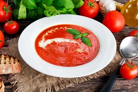 Smooth and Sweet Tomato Soup, Seasoned with Basil, Garlic St