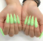 Fluorescent bright neon green holographic chrome long stilet