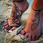 Feather And Mandala Tattoos On Feet Tattoo Ideas Henna tatto
