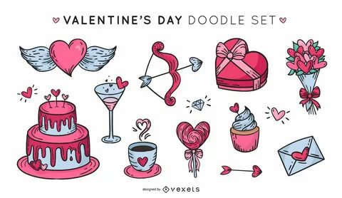 Valentine's Day Elements Doodle Set Vector Download