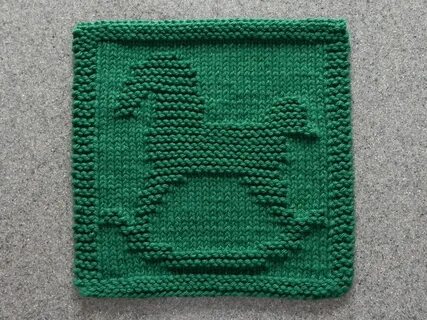 Hand Knitted Christmas ROCKING HORSE Knit Dishcloth. Forest 