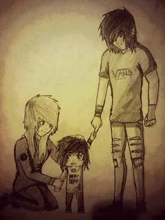 Aww cute family! Emo cartoons, Emo couples, Couple drawings 