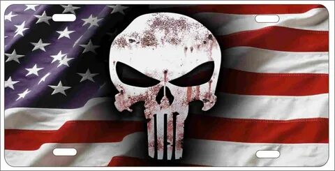 The Punisher skull on American Flag background Novelty front