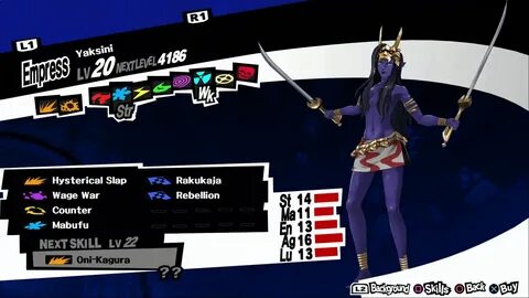 Persona 5 / Persona 5 Royal - Yaksini Persona Stats and Skil
