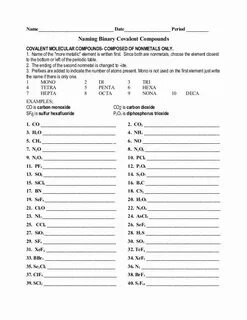 Covalent Bonding Worksheet Answer Key Beautiful Naming Binar