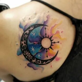 watercolor sun and moon tattoo #TattooIdeasWatercolor #Tatto