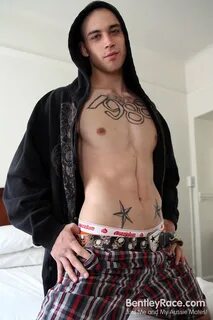 Hot tattooed boy jacking off by Bentley Race