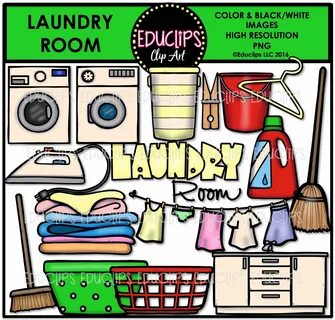 Parts of a House Laundry Room Clip Art Bundle (Color and B&W