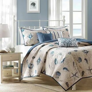 6pc Rockaway Quilted King Coverlet Set Blue Beach bedding se