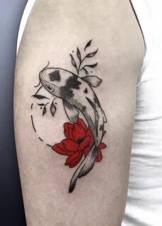 Koi and red flowers tattoo Flower tattoo Red tattoos, Red fl