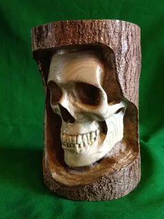 Skull Tree Carving Tree carving, Wood carving art, Wood carv