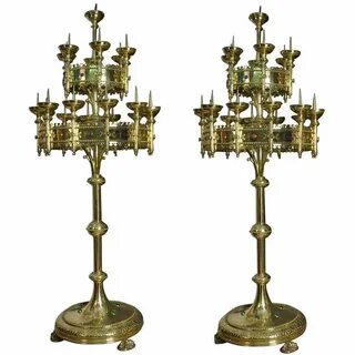Large Pair Of Victorian Gothic Floor-standing Candelabras at