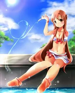 Safebooru - 1girl asuna (sao) barefoot bikini brown eyes bro