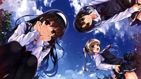 Обои Три аниме девушки, школьницы 2560x1600 HD Изображение