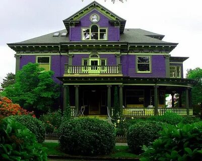 Purple House Purple home, House colors, Green exterior house