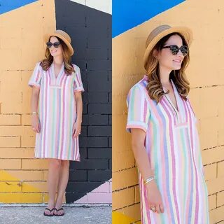 Jenn Lake - J. Crew Rainbow Stripe Dress, Nordstrom Straw Bo