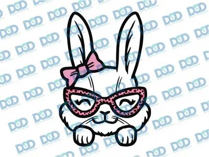 Easter Bunny Rabbit Leopard Glasses Svg, Ribbon Cute Easter 