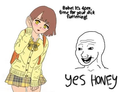 Anime Girl and Happy Wojak Dick Flattening Know Your Meme