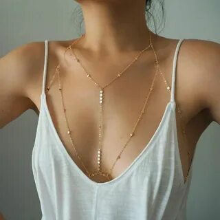 14k GOLD Filled Tiny Coins T-row Dainty Chain Bralette Halte