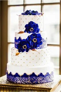 Royal blue and Gold Wedding Cake Gold wedding cake, Purple a