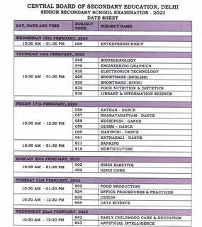 Cbse 10, 12 Date Sheet 2023 Released