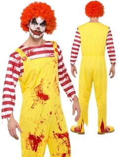 Men Killer Clown Costume Halloween Scary Ronald McDonald Yel