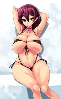 Xbooru - 1girl armpits arms up bikini bow breasts bursting b
