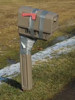 Broken mailbox plus duck tape equals MacGyver style fix! #ho