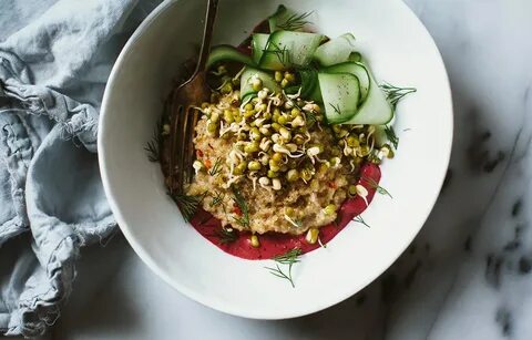 Sprouted Mung Bowl w/ Coconut Quinoa + Beet Tahini