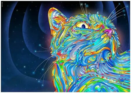 midnight_cat matei apostolescu Psychedelic art, Trippy cat, 