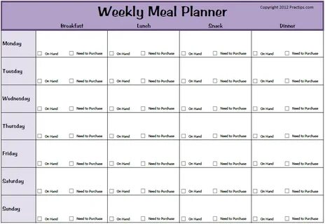 Free Weekly Meal Planners at Practips.com Weekly meal planne