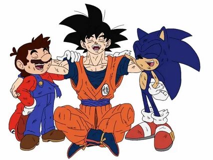 Goku, Mario and Sonic laughing (battle scratches) by delvall