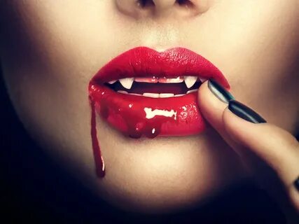 Download Wallpaper blood girl lips vampire fangs sexy (1400x