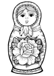 Russian doll with big flower in the middle - Color this hand