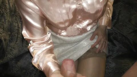 Pink satin blouse and white skirt - Photo #2