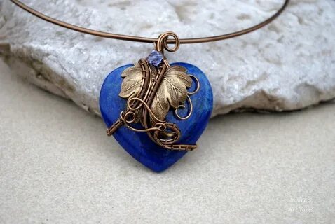 Lapis Lazuli heart shaped wire wrapped necklace by IanirasAr